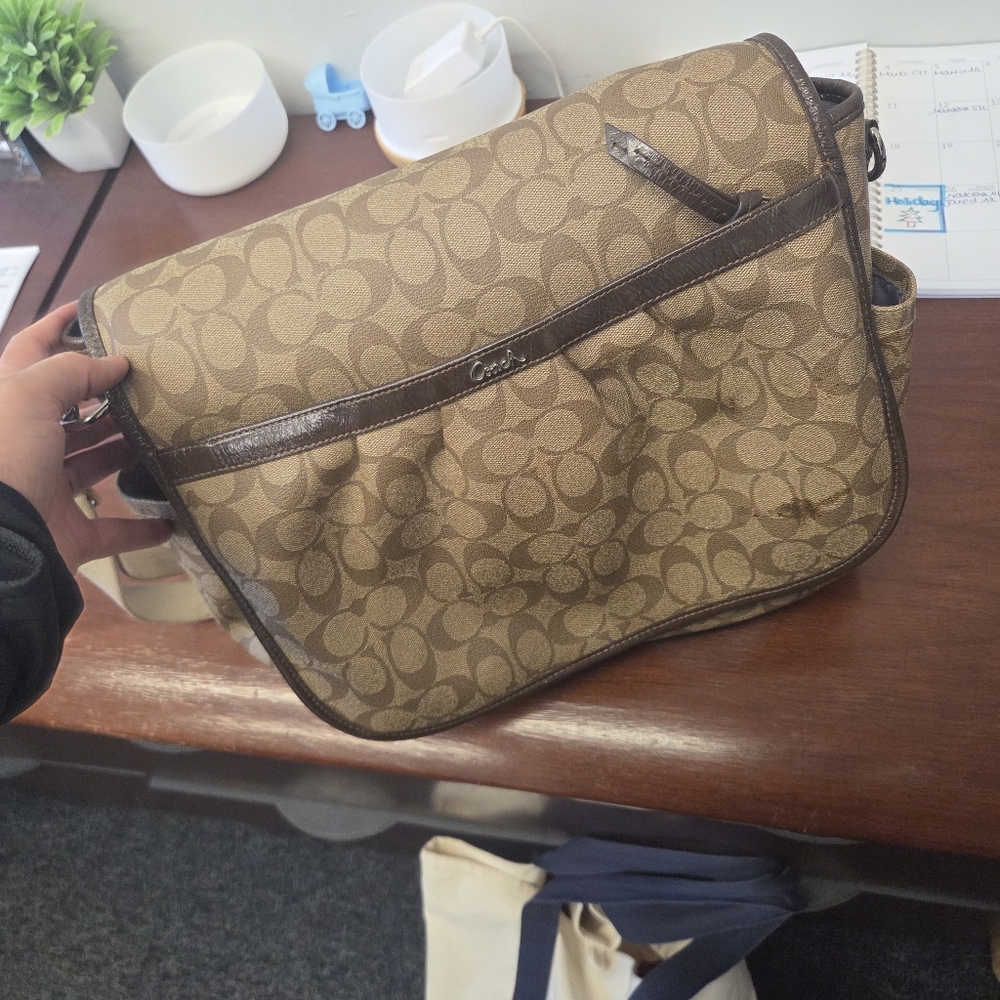 Coach Tan and Brown Signature Messenger Bag
